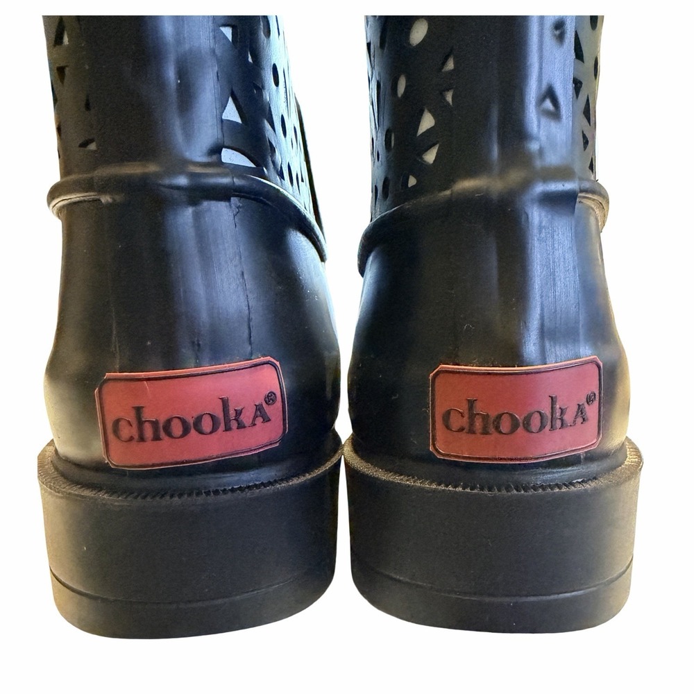 Chooka Womens Rain Boot Bootie Deco Laser Cut Black Size 7 New - Picture 7 of 8